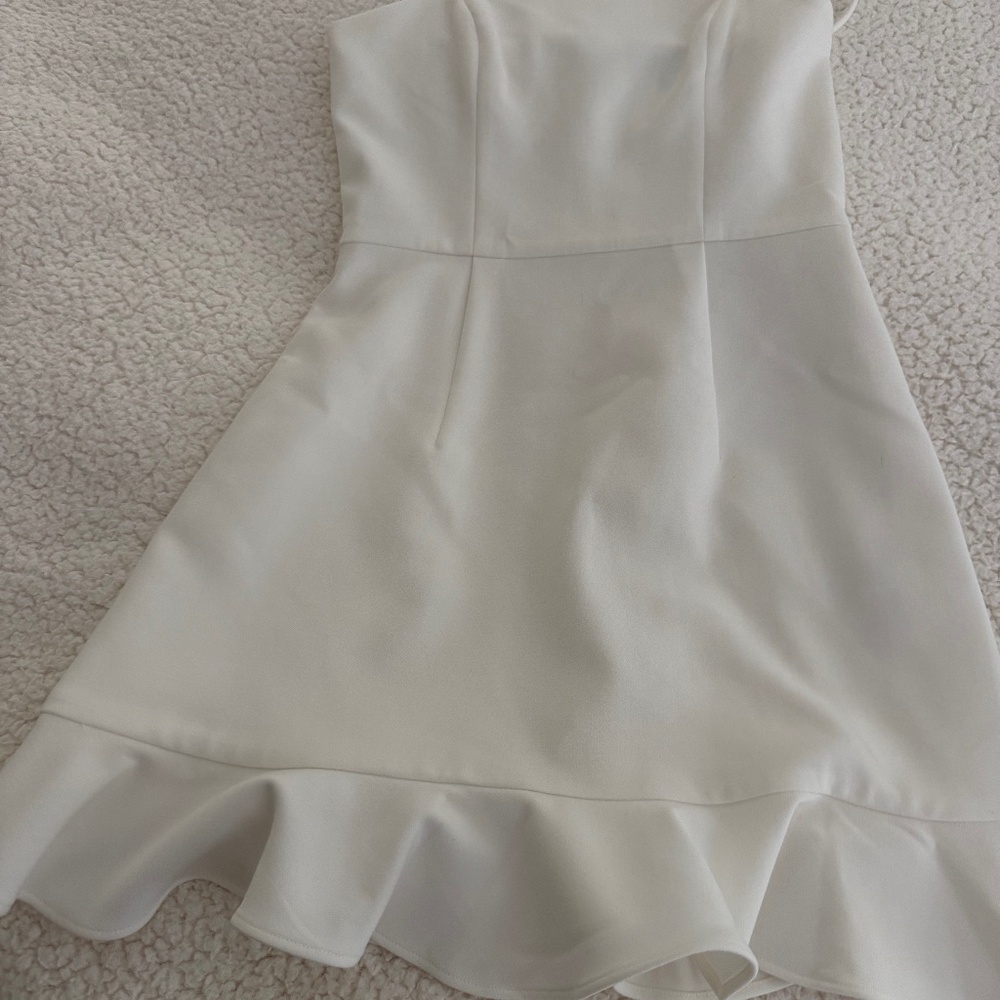 French Connection Whisper Ruffled Hem Dress White Polyester Women Size 0